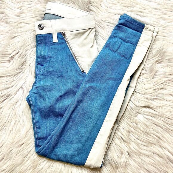 7 for all Mankind two tone Blue and White Denim Skinny Jeans Size 25 - Picture 2 of 5